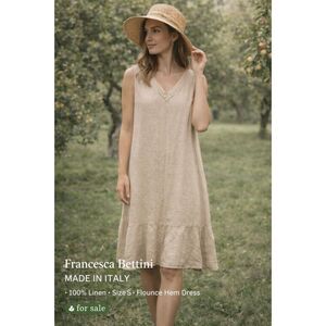 Francesca Bettini Italy 100% Linen Beige Sleeveless Dress Size S Flounce Hem